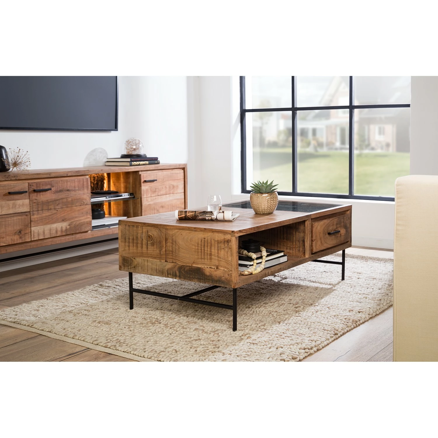 Ars Natura Couchtisch Roody II - Akazie massiv / Metall - Akazie / Schwarz 2 Ars Natura Couchtisch Roody II - Akazie massiv / Metall - Akazie / Schwarz – Bild 2