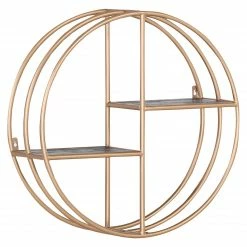 Red Living Wandregal Oissel II - Akazie massiv / Metall - Akazie Schwarz / Gold - Durchmesser: 70 cm