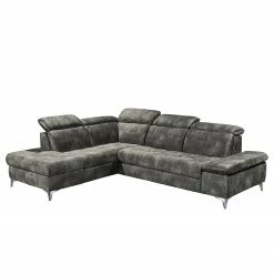 Loftscape Ecksofa Groslay - Samt - Samt Insa: Grau - Ottomane davorstehend links