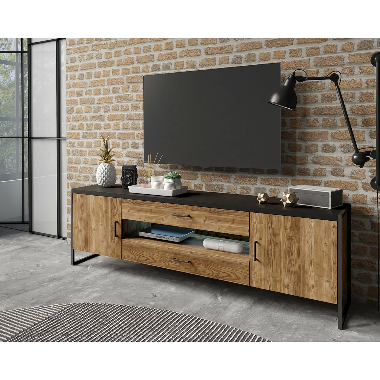 Red Living TV-Lowboard Turriers I - Fichte Dekor / Matt Schwarz 2 Red Living TV-Lowboard Turriers I - Fichte Dekor / Matt Schwarz – Bild 2