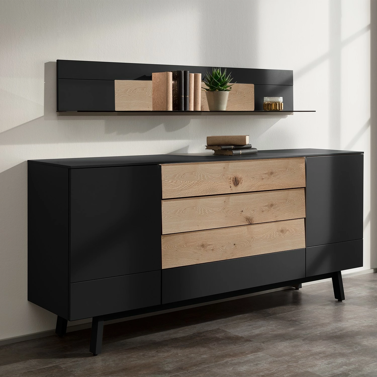 GWINNER Wandboard Misano - Echtholzfurnier / Glas - Anthrazit / Wildeiche - Ohne Beleuchtung 2 GWINNER Wandboard Misano - Echtholzfurnier / Glas - Anthrazit / Wildeiche - Ohne Beleuchtung – Bild 2