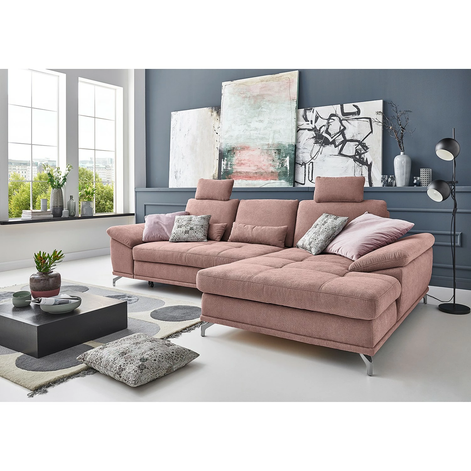 Loftscape Ecksofa Odenas - Webstoff - Webstoff Palila: Mauve - Longchair davorstehend rechts - Mit Schlaffunktion 2 Loftscape Ecksofa Odenas - Webstoff - Webstoff Palila: Mauve - Longchair davorstehend rechts - Mit Schlaffunktion – Bild 2