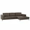 Fredriks Ecksofa Valmorel - Webstoff - Microfaser Knarik: Cappuccino - Longchair davorstehend rechts - Ohne Hocker