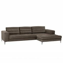 Fredriks Ecksofa Valmorel - Webstoff - Microfaser Knarik: Cappuccino - Longchair davorstehend rechts - Ohne Hocker