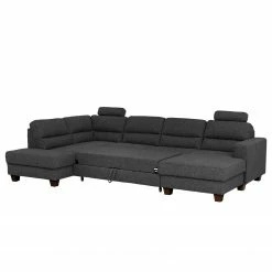 Fredriks Wohnlandschaft Valines - Webstoff - Webstoff Kona: Schwarz - Longchair davorstehend rechts / Ottomane links - Mit Schlaffunktion - Mit Kopfstütze -Wohnzimmermöbel boutique en ligne 1000249830 210415 15450100167 DETAILS P000000001000249830