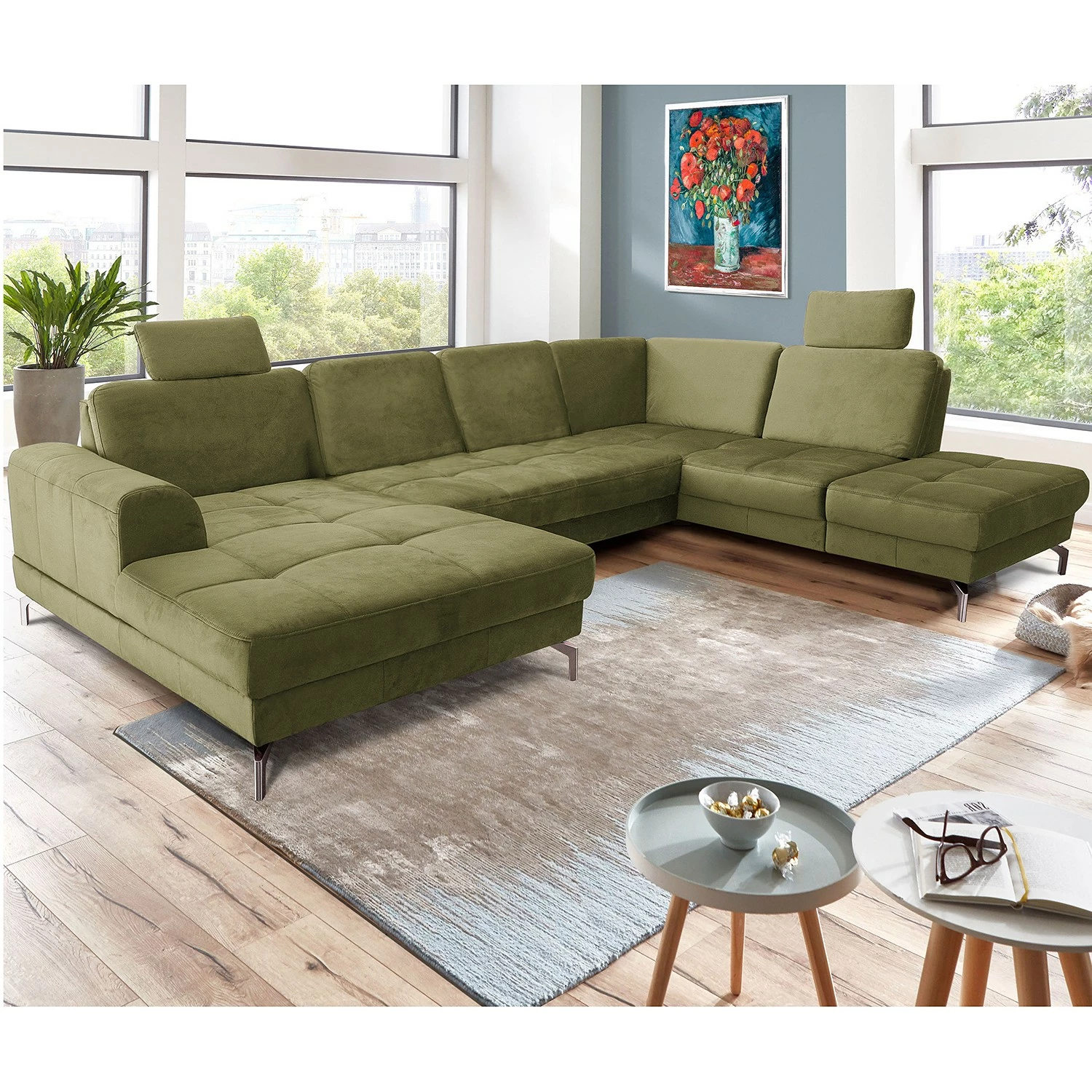 Loftscape Wohnlandschaft Lascaux - Samt - Samt Ravi: Olivgrün - Longchair davorstehend links / Ottomane rechts 2 Loftscape Wohnlandschaft Lascaux - Samt - Samt Ravi: Olivgrün - Longchair davorstehend links / Ottomane rechts – Bild 2