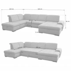 Loftscape Wohnlandschaft Boussay - Flachgewebe - Flachgewebe Olea: Taupe - Longchair davorstehend rechts / Ottomane links - Mit Schlaffunktion -Wohnzimmermöbel boutique en ligne 1000253927 210419 15255701819 SKETCH DETAILS P000000001000253927 sketch