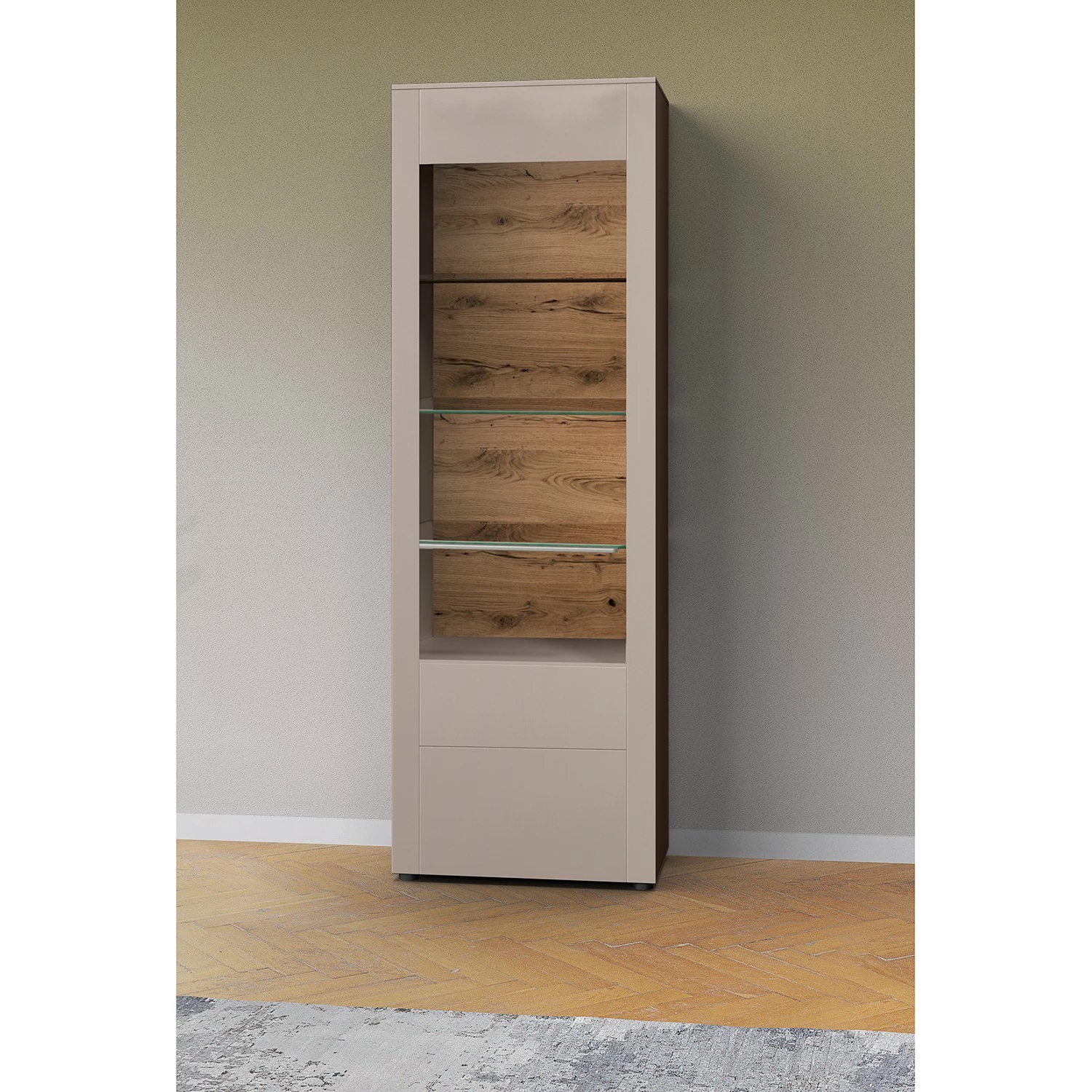 GWINNER Standvitrine Bellano - Echtholzfurnier - Matt Fango / Balkeneiche - Türanschlag rechts - Ohne Beleuchtung 2 GWINNER Standvitrine Bellano - Echtholzfurnier - Matt Fango / Balkeneiche - Türanschlag rechts - Ohne Beleuchtung – Bild 2