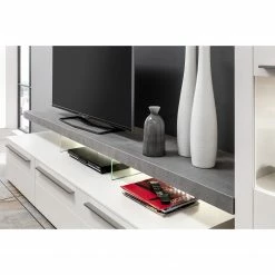 GWINNER Wohnwand Bellano II (3-teilig) - Matt Weiß / Beton Dekor - Ausrichtung rechts - Mit Beleuchtung -Wohnzimmermöbel boutique en ligne 1000254953 210511 10461000259 DETAILS P000000001000254953