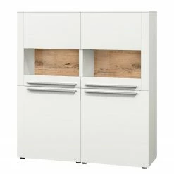 GWINNER Highboard Bellano - Echtholzfurnier - Matt Weiß / Balkeneiche - Ohne Beleuchtung