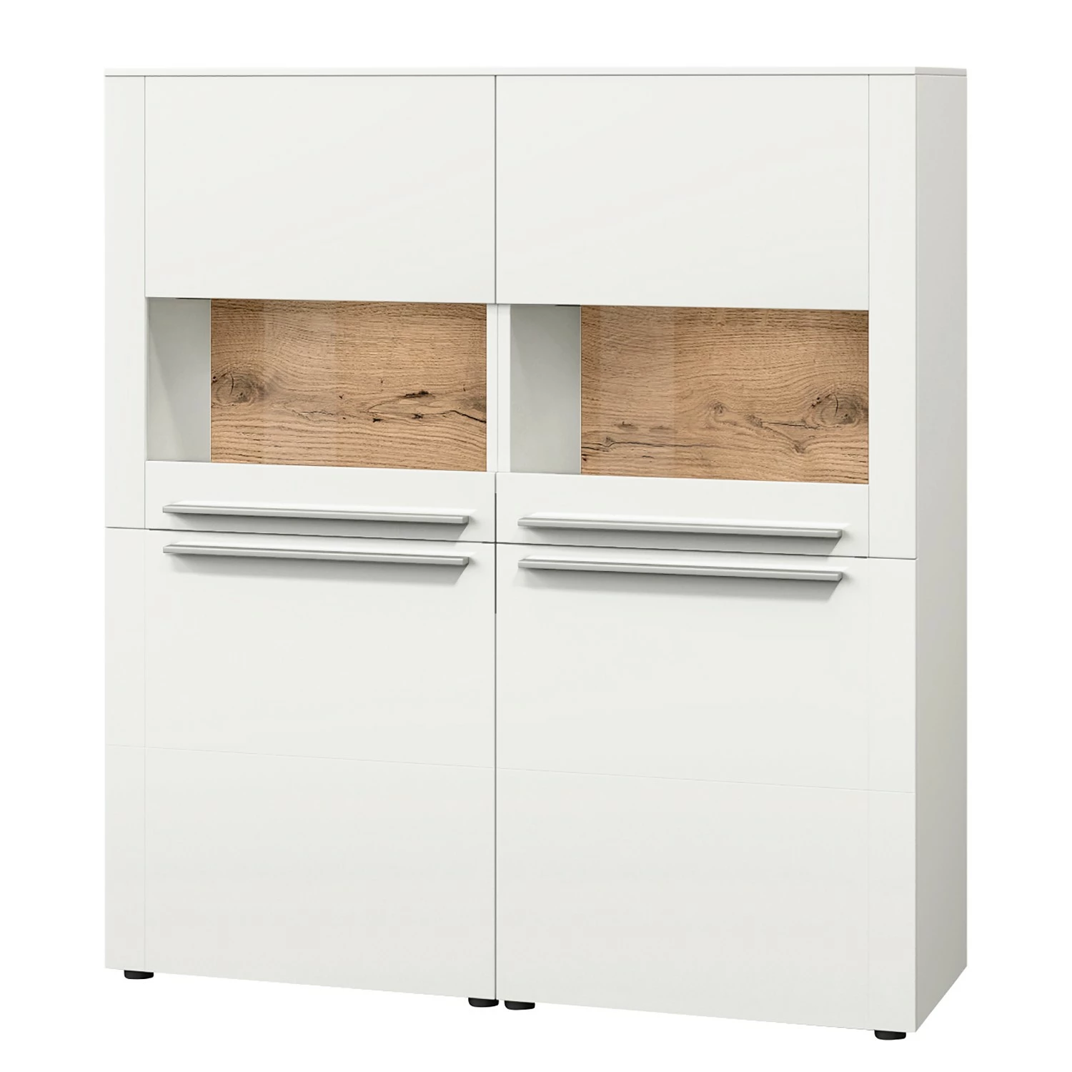 GWINNER Highboard Bellano - Echtholzfurnier - Matt Weiß / Balkeneiche - Ohne Beleuchtung 1 GWINNER Highboard Bellano - Echtholzfurnier - Matt Weiß / Balkeneiche - Ohne Beleuchtung