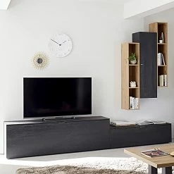 Loftscape Wohnwand Booster III (5-teilig) - Eiche Schwarz Dekor / Eiche Dekor