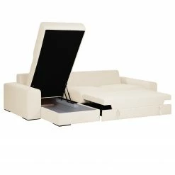 Bizzarto Ecksofa Gurabo I - Webstoff Sogol: Creme - Longchair davorstehend links - Mit Schlaffunktion -Wohnzimmermöbel boutique en ligne 1000256812 210427 09295700843 DETAILS P000000001000256812