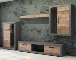 Trendteam Wohnwand Jazz (4-teilig) - Eiche Dunkel Dekor / Dunkelgrau -Wohnzimmermöbel boutique en ligne 1000256959 210409 12314600031 DETAILS P000000001000256959