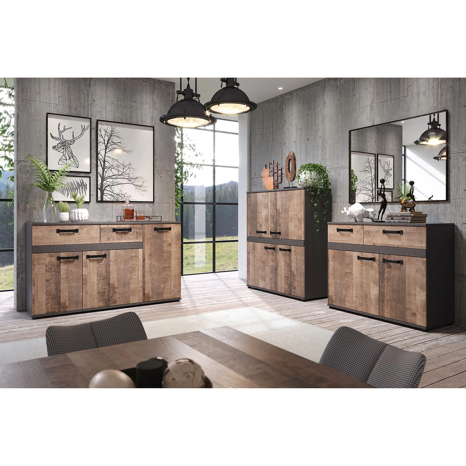 Trendteam Kommode Stripe II - Altholz Dekor / Grau 4 Trendteam Kommode Stripe II - Altholz Dekor / Grau – Bild 4