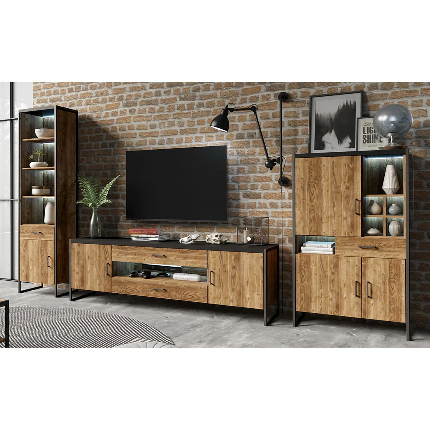 Red Living Wohnwand Turriers (3-teilig) - Fichte Dekor / Matt Schwarz 1 Red Living Wohnwand Turriers (3-teilig) - Fichte Dekor / Matt Schwarz