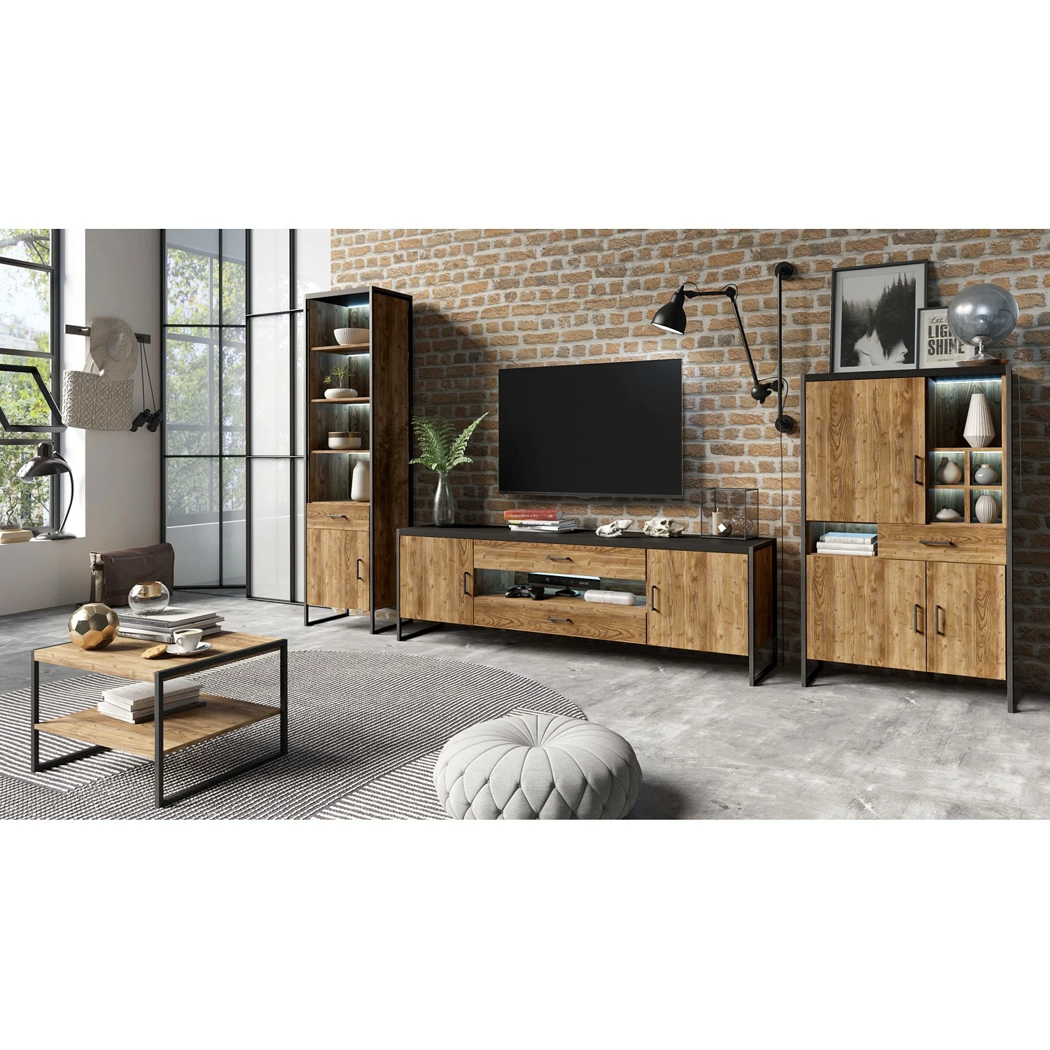 Red Living Wohnwand Turriers (3-teilig) - Fichte Dekor / Matt Schwarz 2 Red Living Wohnwand Turriers (3-teilig) - Fichte Dekor / Matt Schwarz – Bild 2