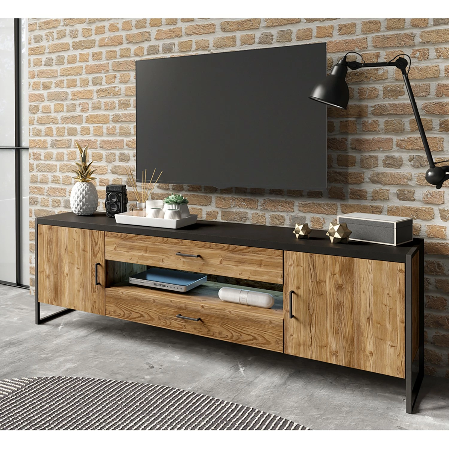 Red Living Wohnwand Turriers (3-teilig) - Fichte Dekor / Matt Schwarz 5 Red Living Wohnwand Turriers (3-teilig) - Fichte Dekor / Matt Schwarz – Bild 5