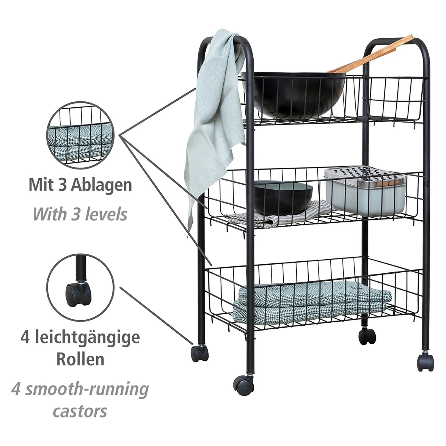 WENKO Servierwagen Florenz - Metall - Schwarz 3 WENKO Servierwagen Florenz - Metall - Schwarz – Bild 3