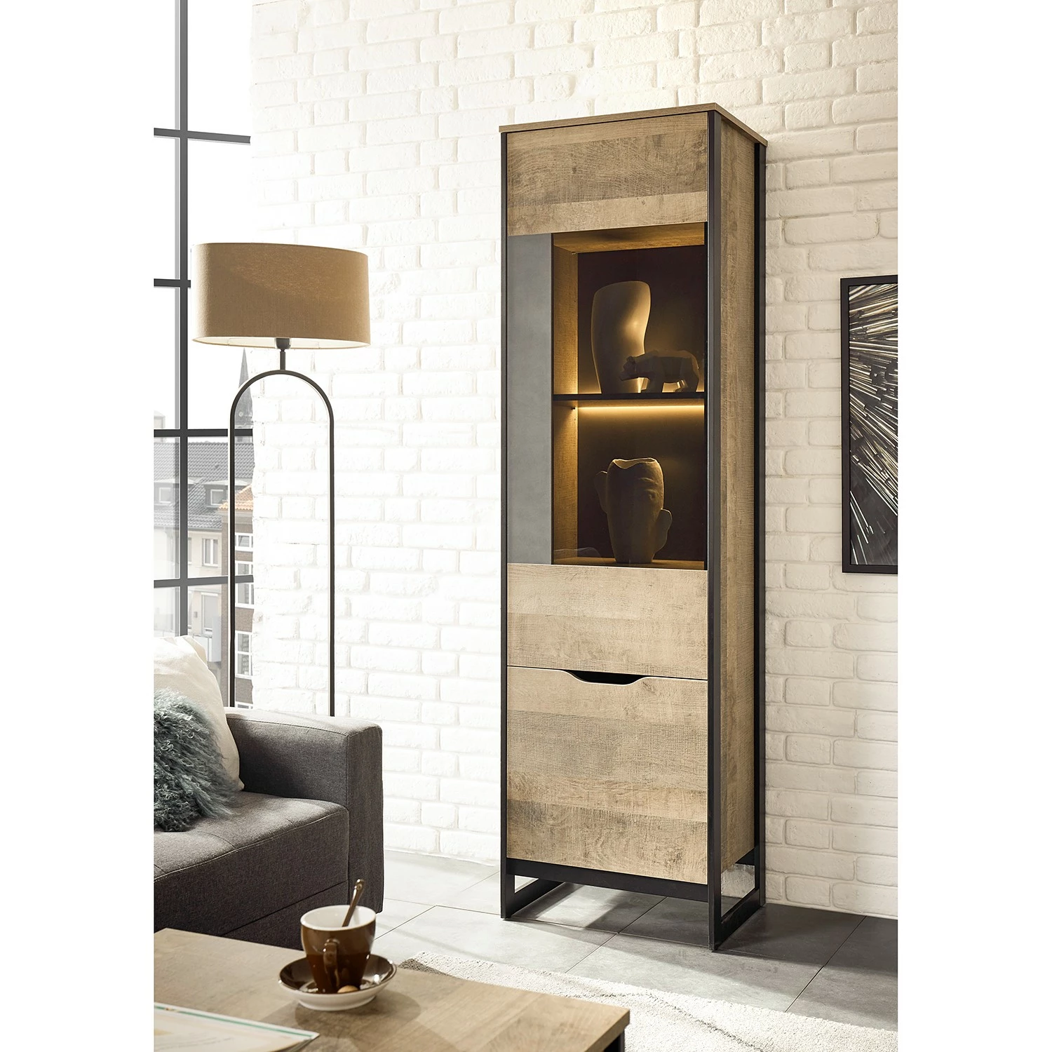 Red Living Standvitrine Cocody - Eiche Montana Dekor / Grau 5 Red Living Standvitrine Cocody - Eiche Montana Dekor / Grau – Bild 5