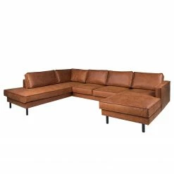 Wohnlandschaft FORT DODGE - Antiklederlook - Microfaser Yaka: Cognac - Longchair davorstehend rechts / Ottomane links - Mit Hocker -Wohnzimmermöbel boutique en ligne 1000262009 210428 13323900092 DETAILS P000000001000262009