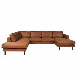 Wohnlandschaft FORT DODGE - Antiklederlook - Microfaser Yaka: Cognac - Longchair davorstehend rechts / Ottomane links - Mit Hocker -Wohnzimmermöbel boutique en ligne 1000262009 210428 13325000094 DETAILS P000000001000262009