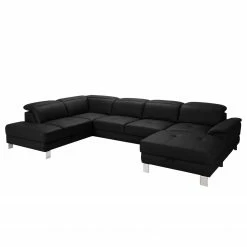 Loftscape Wohnlandschaft Bussy - Echtleder - Echtleder Moja: Schwarz - Longchair davorstehend rechts / Ottomane links - Mit Schlaffunktion