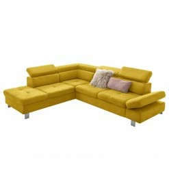 Loftscape Ecksofa Calau - Microfaser - Microfaser Enza: Senfgelb - Ottomane davorstehend links - Mit Schlaffunktion
