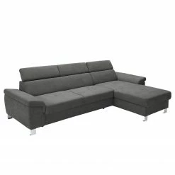 Loftscape Ecksofa Busene I - Microfaser - Microfaser Enza: Dunkelgrau - Longchair davorstehend rechts - Mit Schlaffunktion