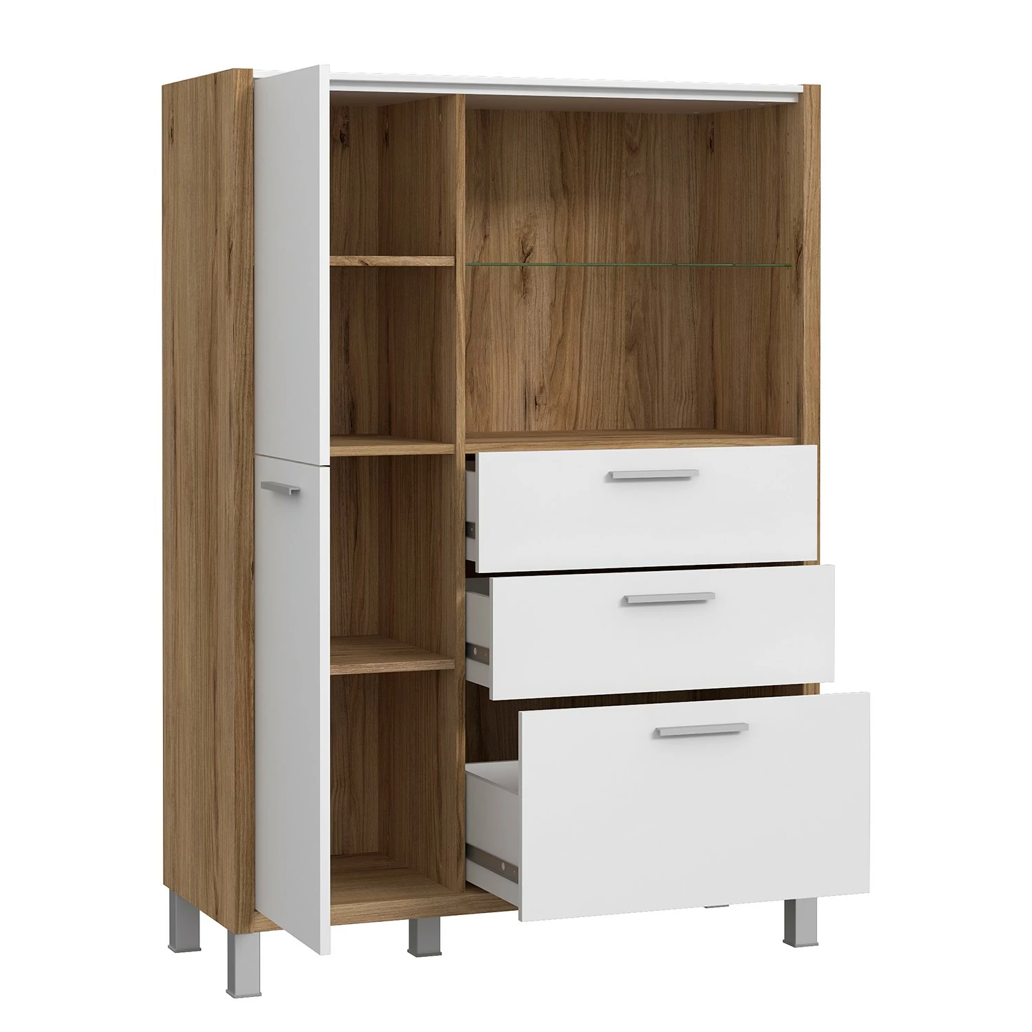 Norrwood Highboard Boyd II - Weiß / Eiche Dekor 5 Norrwood Highboard Boyd II - Weiß / Eiche Dekor – Bild 5