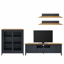 Maison Belfort Wohnwand Rivery II (4-teilig) - Kiefer massiv - Anthrazit