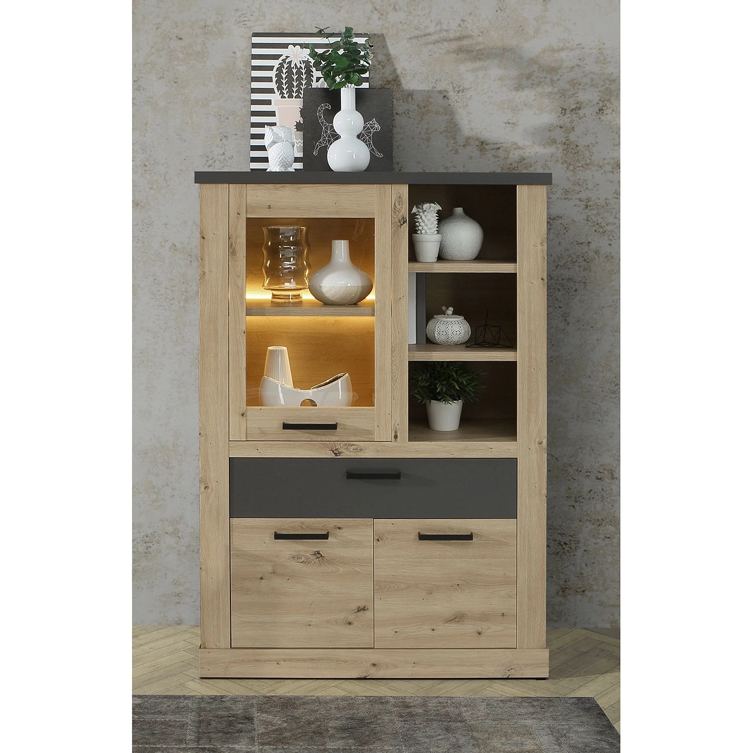 Ridgevalley Highboard Moro II - Eiche Artisan Dekor / Grau 2 Ridgevalley Highboard Moro II - Eiche Artisan Dekor / Grau – Bild 2