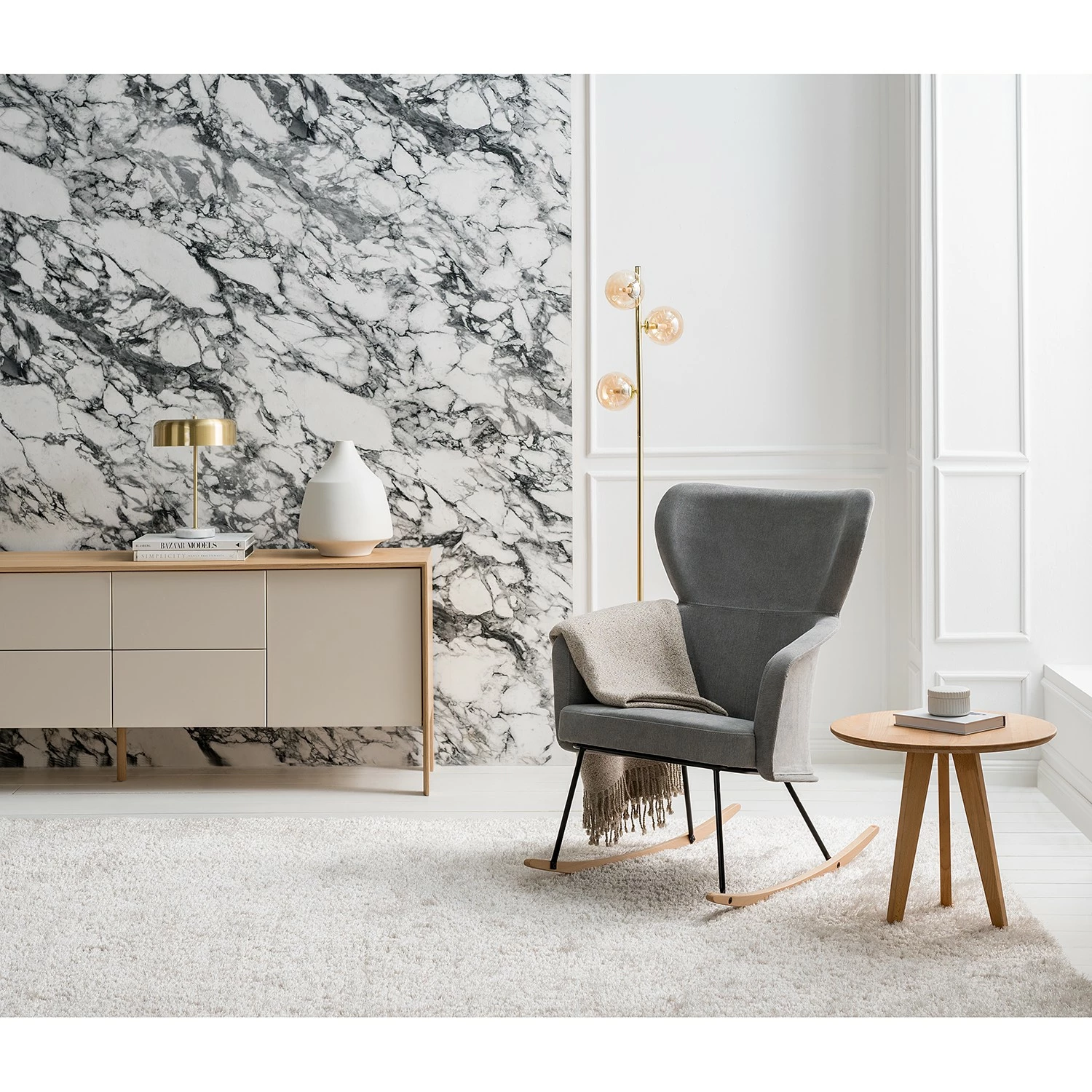 Mørteens Schaukelstuhl Felin - Webstoff / Metall & Buche massiv - Grau / Schwarz & Buche 2 Mørteens Schaukelstuhl Felin - Webstoff / Metall & Buche massiv - Grau / Schwarz & Buche – Bild 2