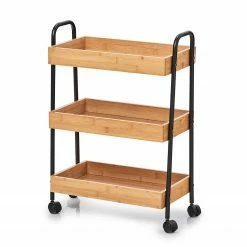 Zeller Beistellwagen Abrigada - Bambus / Metall - Natur / Schwarz - 50 x 28 x 70 cm