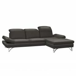 Loftscape Ecksofa Buin - Echtleder - Echtleder Canela: Anthrazit - Longchair davorstehend rechts