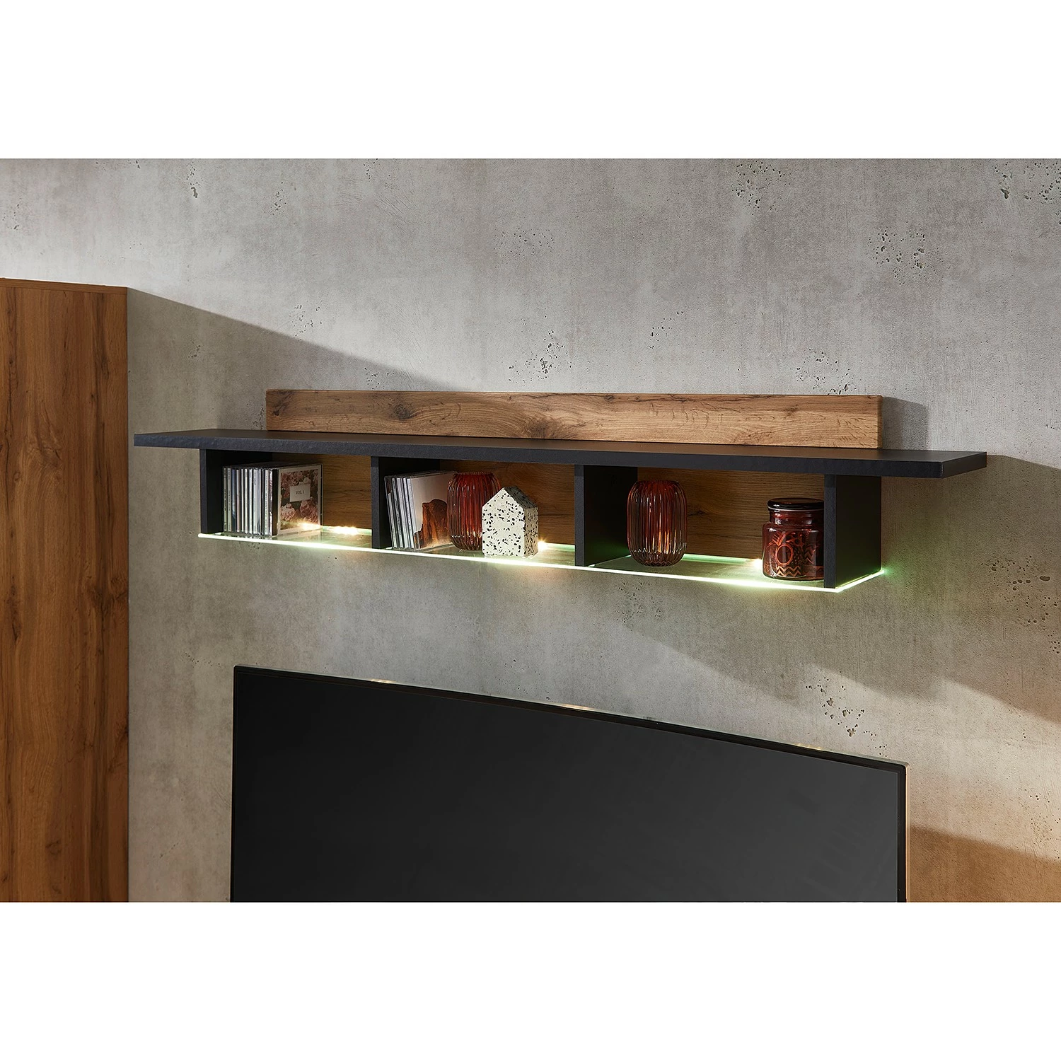 Loftscape Wohnwand Belloc II (5-teilig) - Inkl. Beleuchtung - Matt Schwarz / Eiche Dekor 13 Loftscape Wohnwand Belloc II (5-teilig) - Inkl. Beleuchtung - Matt Schwarz / Eiche Dekor – Bild 13