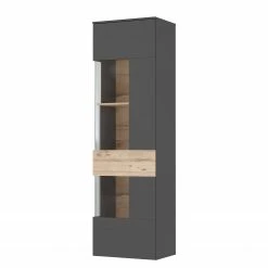Loftscape Standvitrine Corey - Inkl. Beleuchtung - Eiche Dekor / Grau - Türanschlag rechts