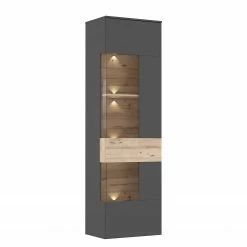 Loftscape Standvitrine Corey - Inkl. Beleuchtung - Eiche Dekor / Grau - Türanschlag rechts -Wohnzimmermöbel boutique en ligne 1000282738 211109 14434800062 DETAILS P000000001000282738