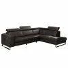 Ars manufacti Ecksofa Magas - Echtleder - Echtleder Padme: Schwarz - Ottomane davorstehend rechts - Relaxfunktion
