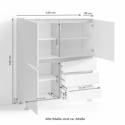 Norrwood Highboard Rautha - Matt Weiß / Eiche Dekor 11 Norrwood Highboard Rautha - Matt Weiß / Eiche Dekor -Wohnzimmermöbel boutique en ligne 1000283874 210805 14244700380 SKETCH DETAILS P000000001000283874 sketch