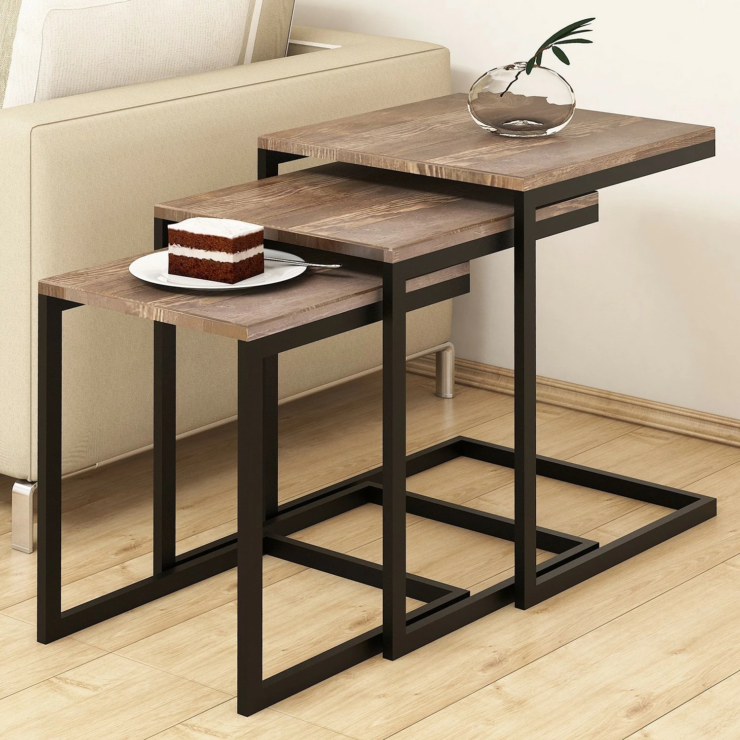 Red Living Beistelltisch Elyrie (3er-Set) - Kiefer massiv / Metall - Kiefer / Schwarz 3 Red Living Beistelltisch Elyrie (3er-Set) - Kiefer massiv / Metall - Kiefer / Schwarz – Bild 3