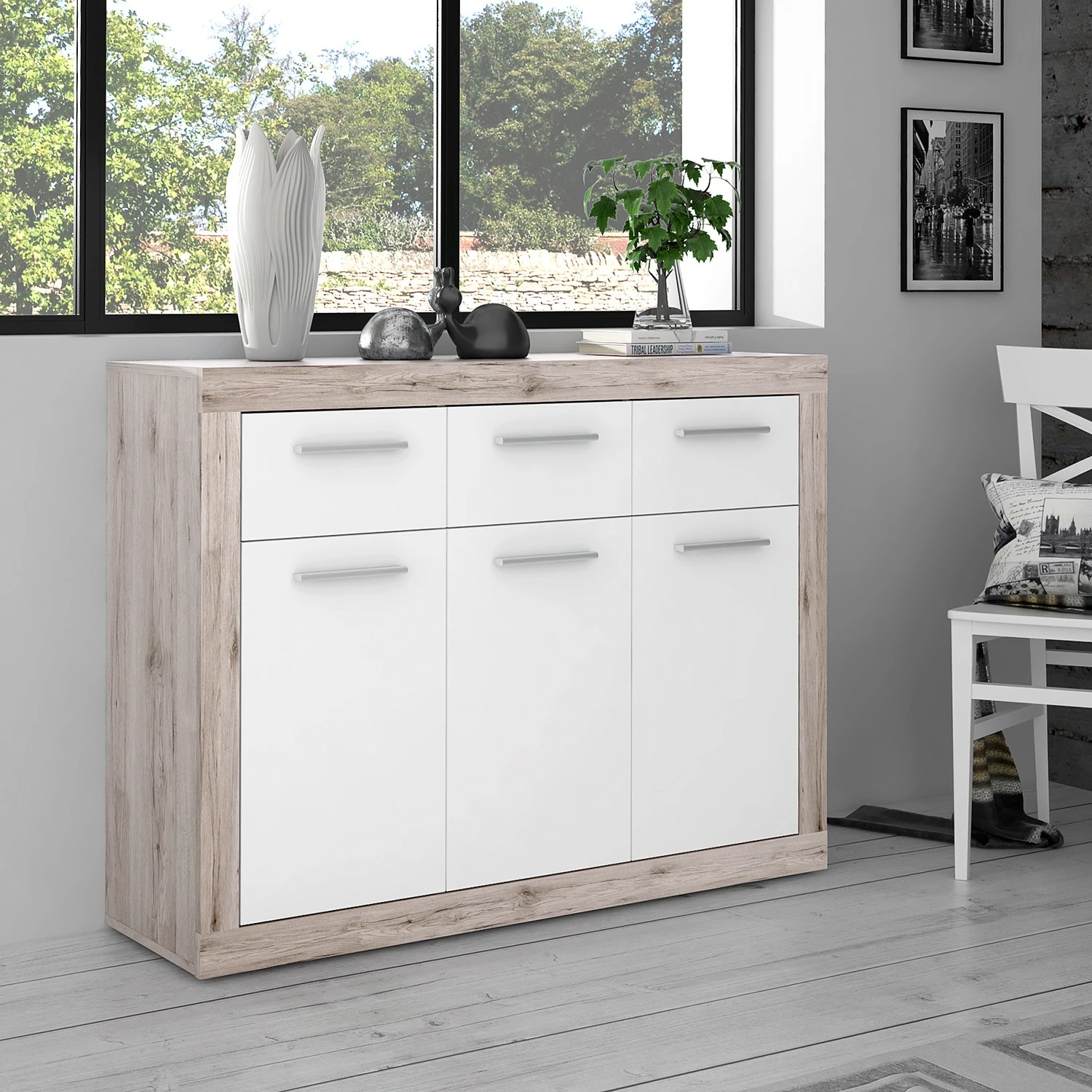 Loftscape Kommode Ballito - Weiß / Sandeiche Dekor - Breite: 118 cm 2 Loftscape Kommode Ballito - Weiß / Sandeiche Dekor - Breite: 118 cm – Bild 2