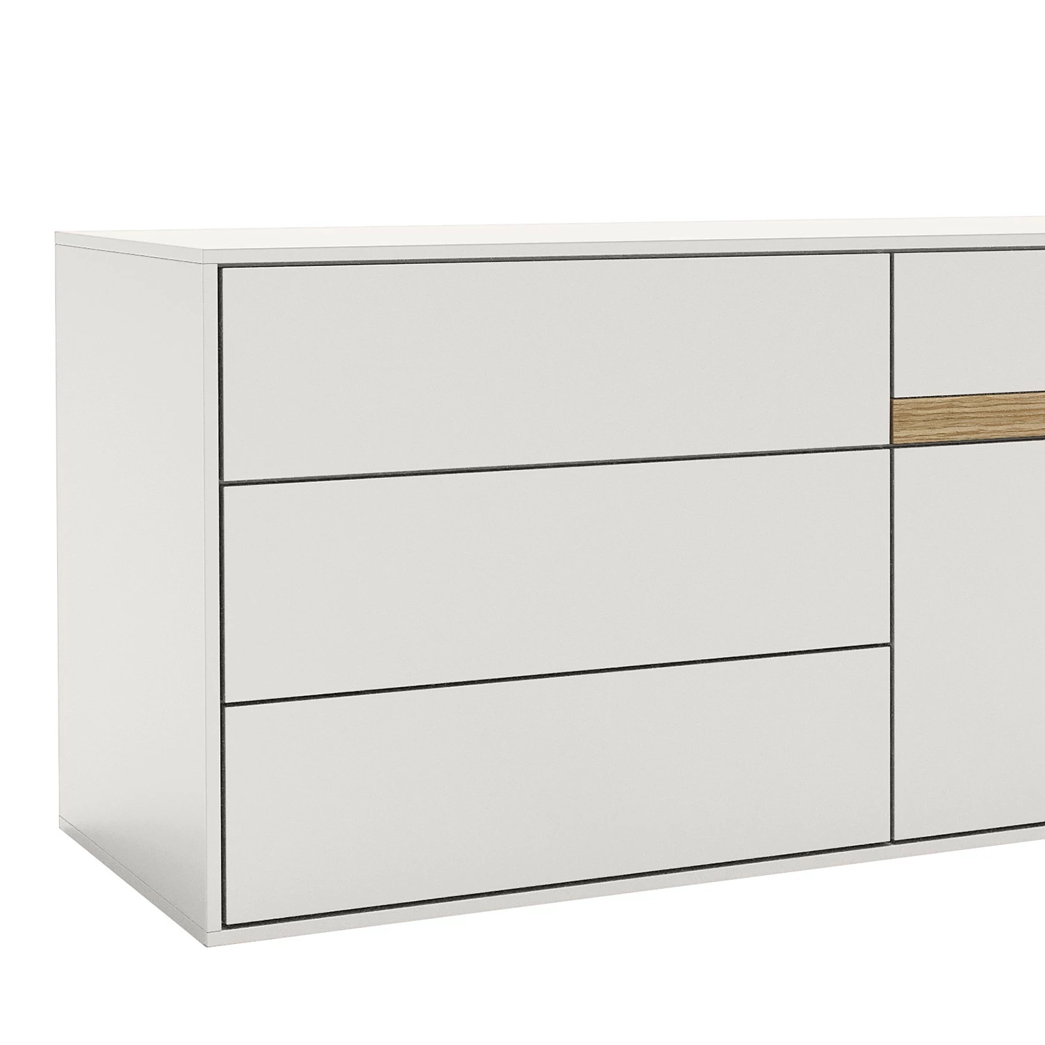 GWINNER Lowboard Calea I - Echtholzfurnier - Matt Weiß / Eiche - Schublade links 4 GWINNER Lowboard Calea I - Echtholzfurnier - Matt Weiß / Eiche - Schublade links – Bild 4