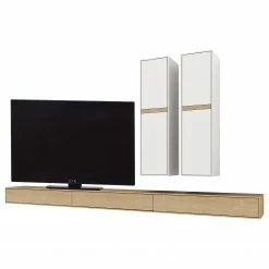 GWINNER Wohnwand Calea (3-teilig) - Inkl. Beleuchtung - Echtholzfurnier - Matt Weiß / Eiche - Ausrichtung rechts -Wohnzimmermöbel boutique en ligne 1000285814 211125 14565200044 DETAILS P000000001000285814