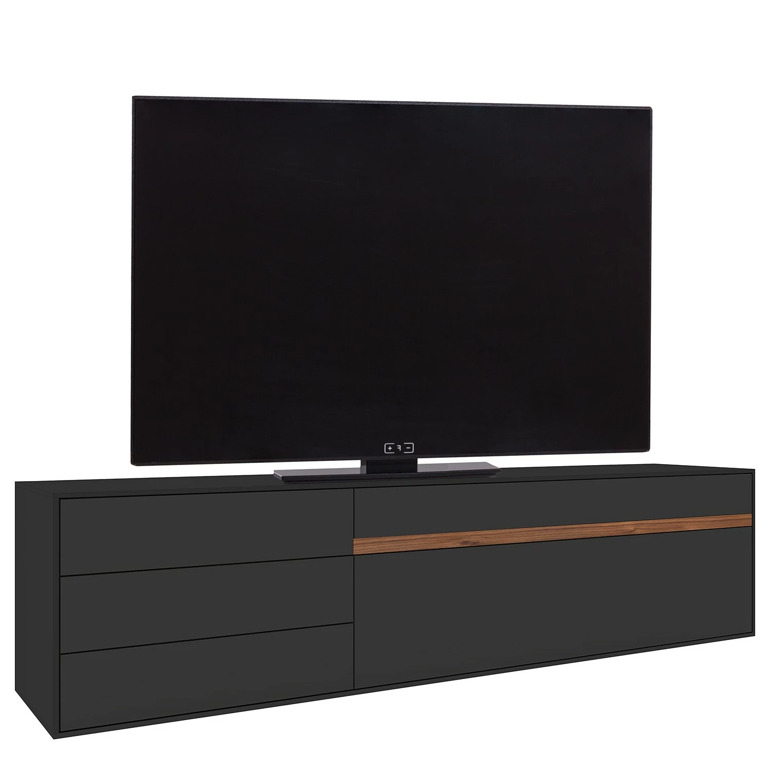 GWINNER Lowboard Calea II - Echtholzfurnier - Matt Anthrazit / Nussbaum - Schublade links 1 GWINNER Lowboard Calea II - Echtholzfurnier - Matt Anthrazit / Nussbaum - Schublade links