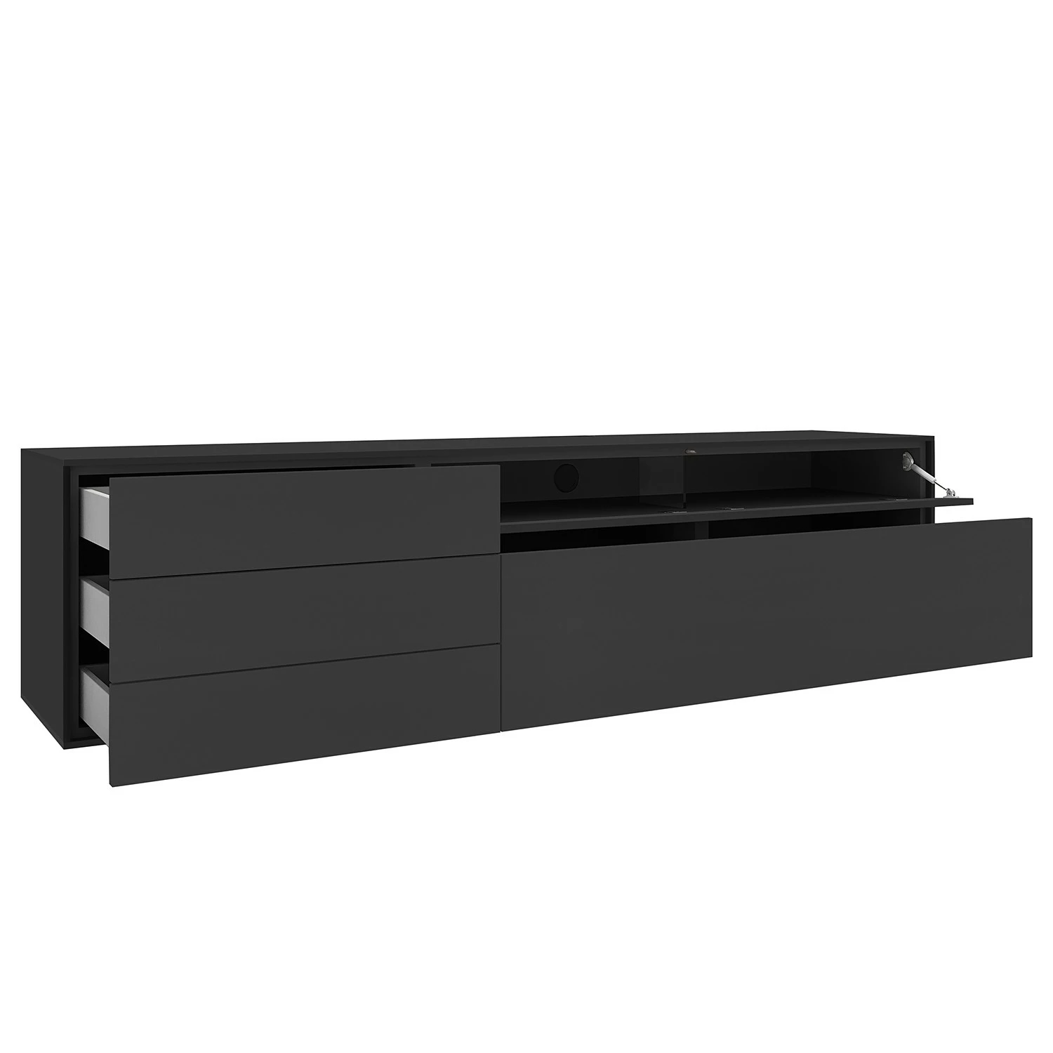 GWINNER Lowboard Calea II - Echtholzfurnier - Matt Anthrazit / Nussbaum - Schublade links 2 GWINNER Lowboard Calea II - Echtholzfurnier - Matt Anthrazit / Nussbaum - Schublade links – Bild 2