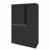 GWINNER Highboard Calea II - Matt Anthrazit / Nussbaum - Ohne Beleuchtung