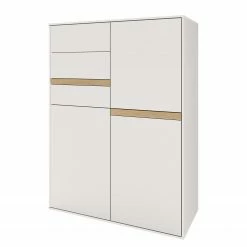 GWINNER Highboard Calea I - Echtholzfurnier - Matt Weiß / Eiche