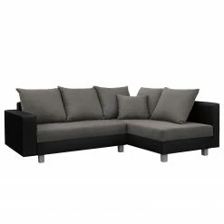 Loftscape Ecksofa Drayton - Kunstleder; Microfaser - Echtleder Soka / Microfaser Miako: Schwarz / Grau - Ottomane davorstehend rechts - Mit Hocker -Wohnzimmermöbel boutique en ligne 1000287694 210910 11443801478 DETAILS P000000001000287694