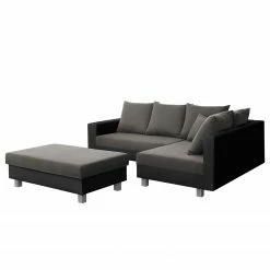 Loftscape Ecksofa Drayton - Kunstleder; Microfaser - Echtleder Soka / Microfaser Miako: Schwarz / Grau - Ottomane davorstehend rechts - Mit Hocker -Wohnzimmermöbel boutique en ligne 1000287694 210910 11443801481 DETAILS P000000001000287694